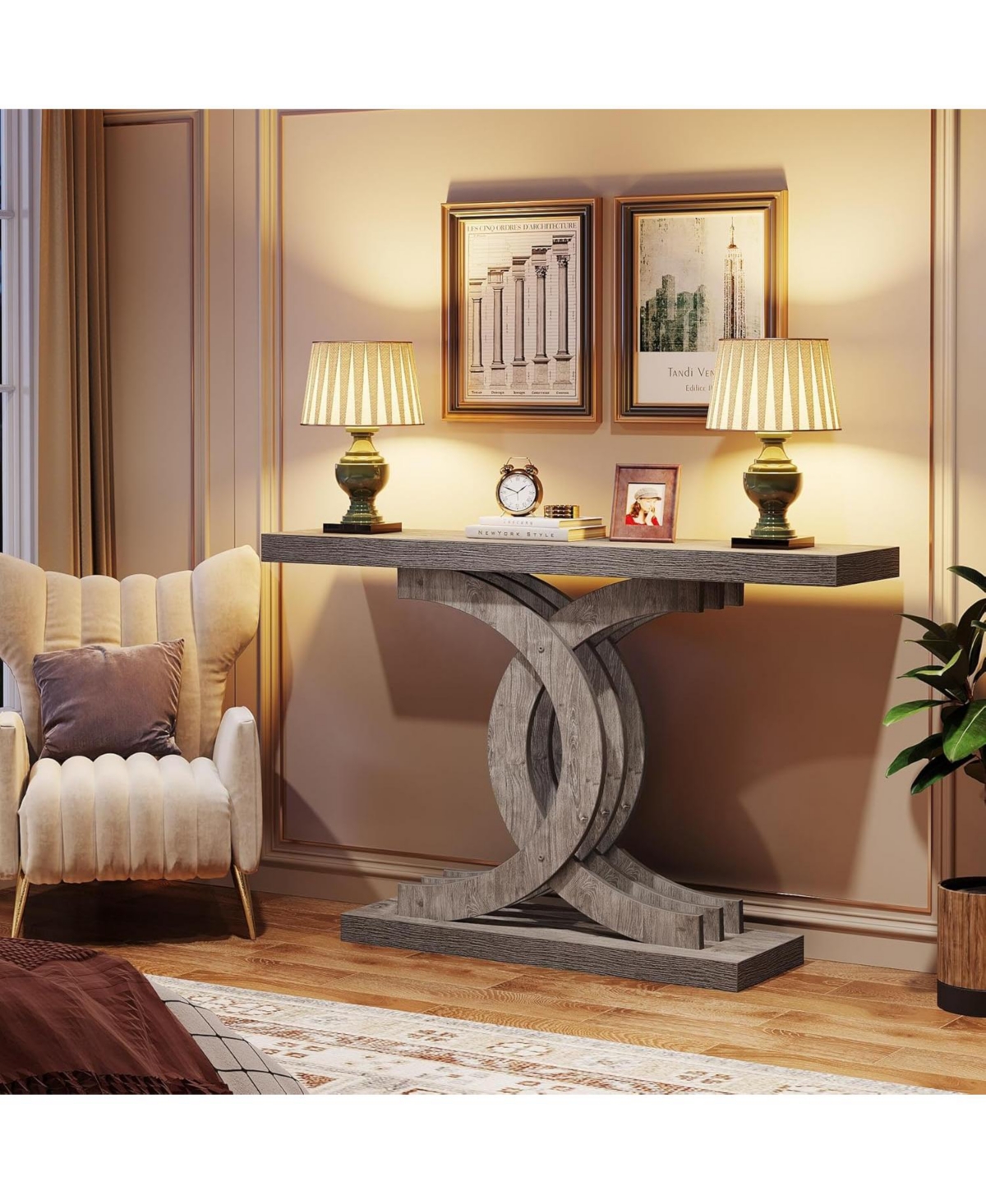 Tribesigns Console Tables Modern Farmhouse 39-inch Entryway Table with Geometric Base, Wooden & Metal Hallway Table/Narrow Sofa/Accent Table for Entra
