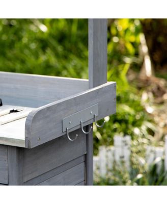 Outdoor Potting Table with Storage and Steel Top, Gray