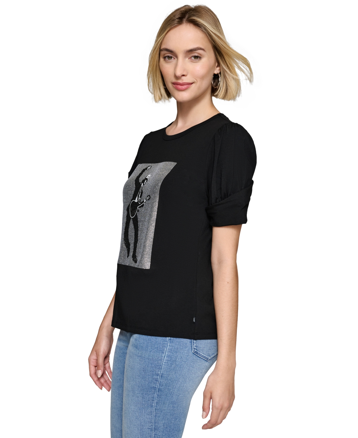 Karl Lagerfeld Paris Women's Embellished Crewneck Rockstar T-Shirt