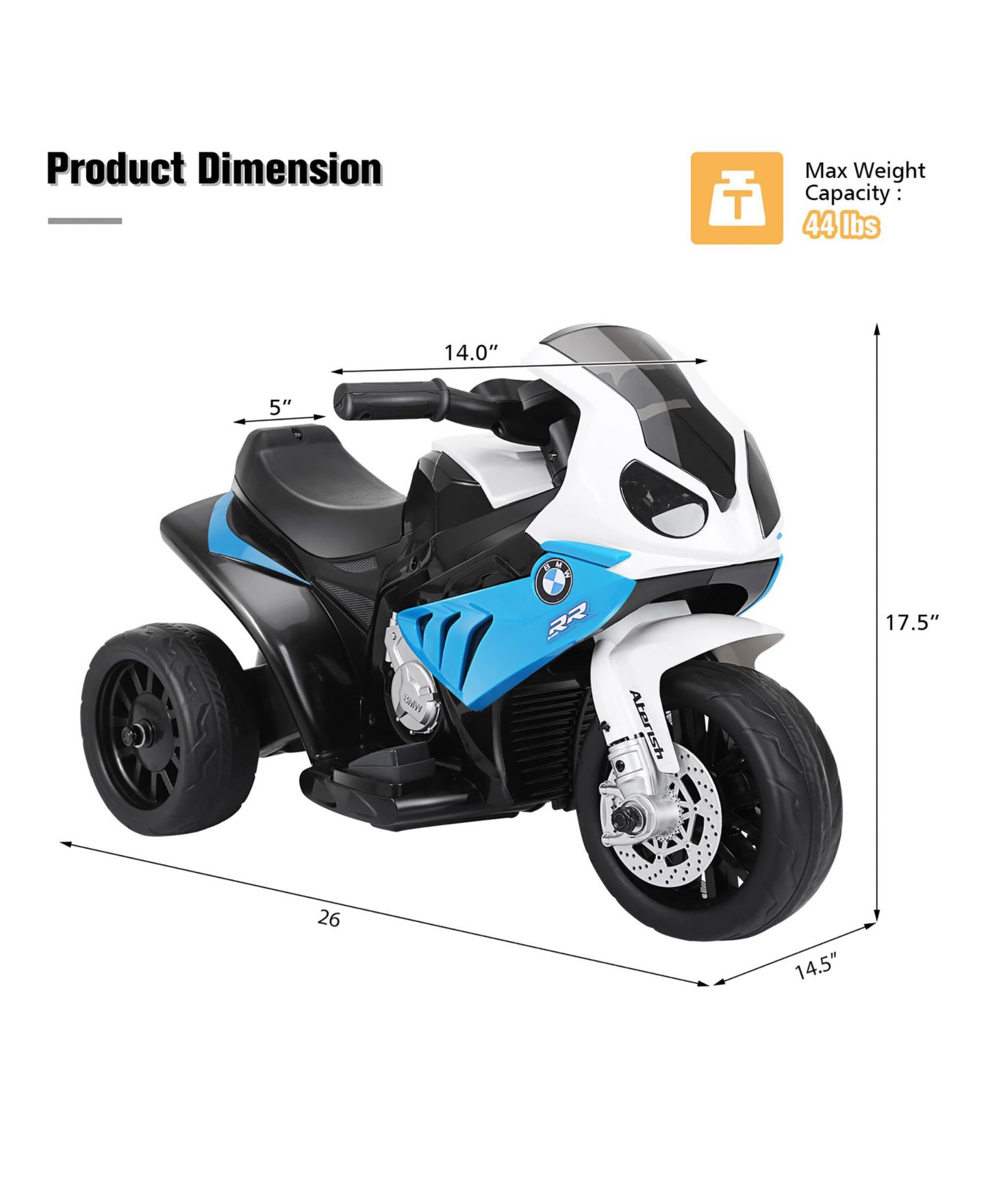 Детская игрушка Gymax Kids Ride-On Motorcycle BMW Licensed 6V Electric 3-Wheel, 44-lb Capacity, Ages 18-36 Months, цвет: Чёрный, вариант 1 — фото 2