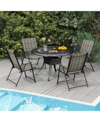 Set of 4 Patio Folding Chairs with Armrests and Portable Lawn Chairs for Garden Backyard-Gray