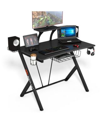 Multifunctional E-Sport Gaming Desk with Headset Hook and Cup Holder