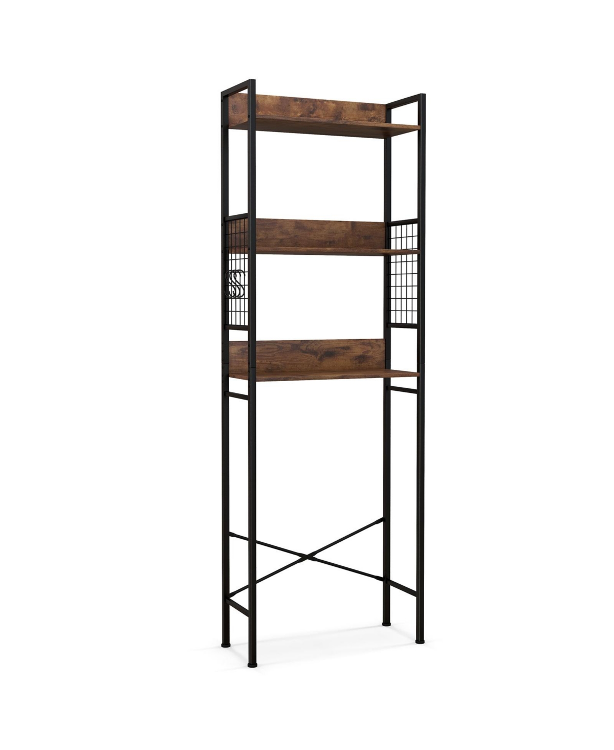 3-Tier Over-the-Toilet Storage Rack with 3 Hooks-Rustic Brown - Brown