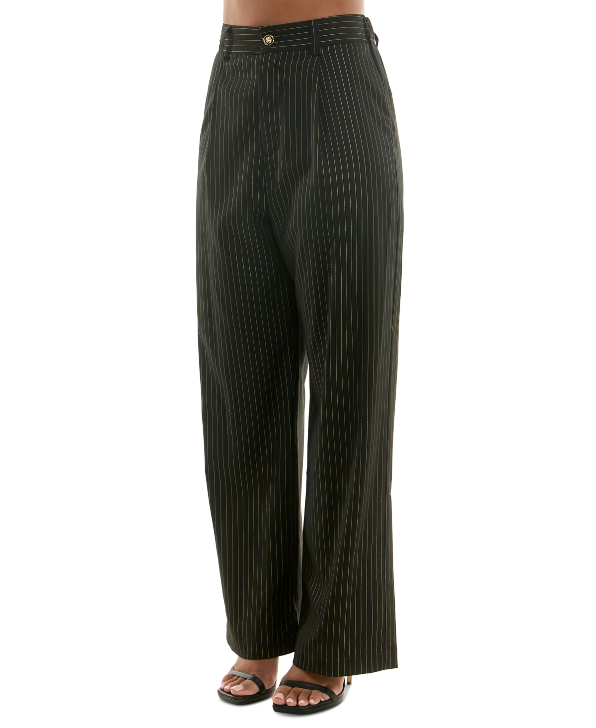 Alex & Sophia Women's Striped Wide-Leg Pleated Pants -gold