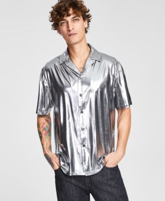 Tinsel - Men's Metallic Short Sleeve Button-Front Camp Shirt