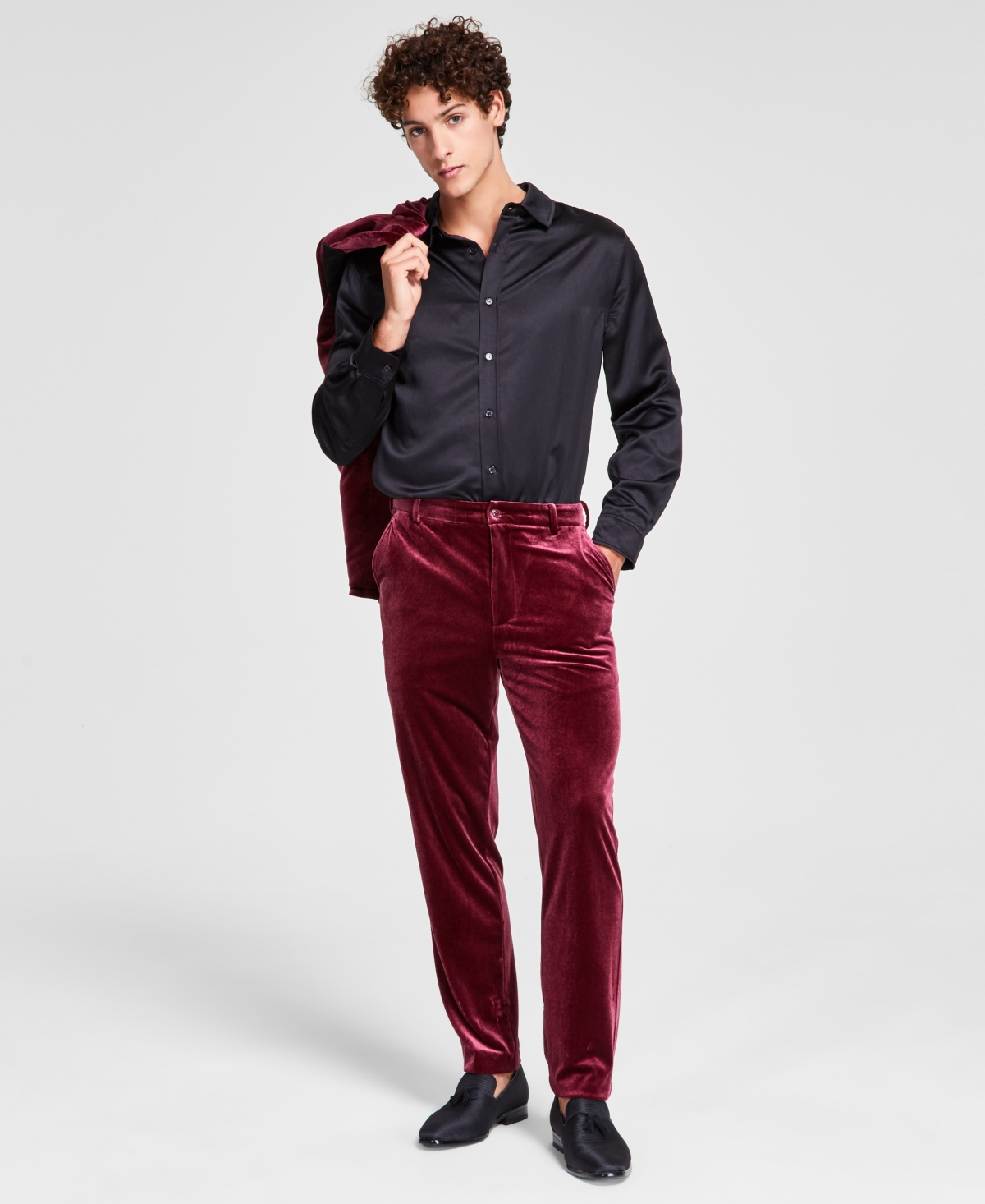 Shop Tinsel Men's Velvet Dress Pants In Merlot Wine