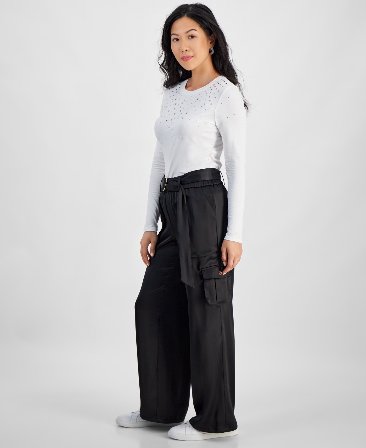 I.n.c. International Concepts Petite Satin Belted Cargo Pants, Created for Macy's
