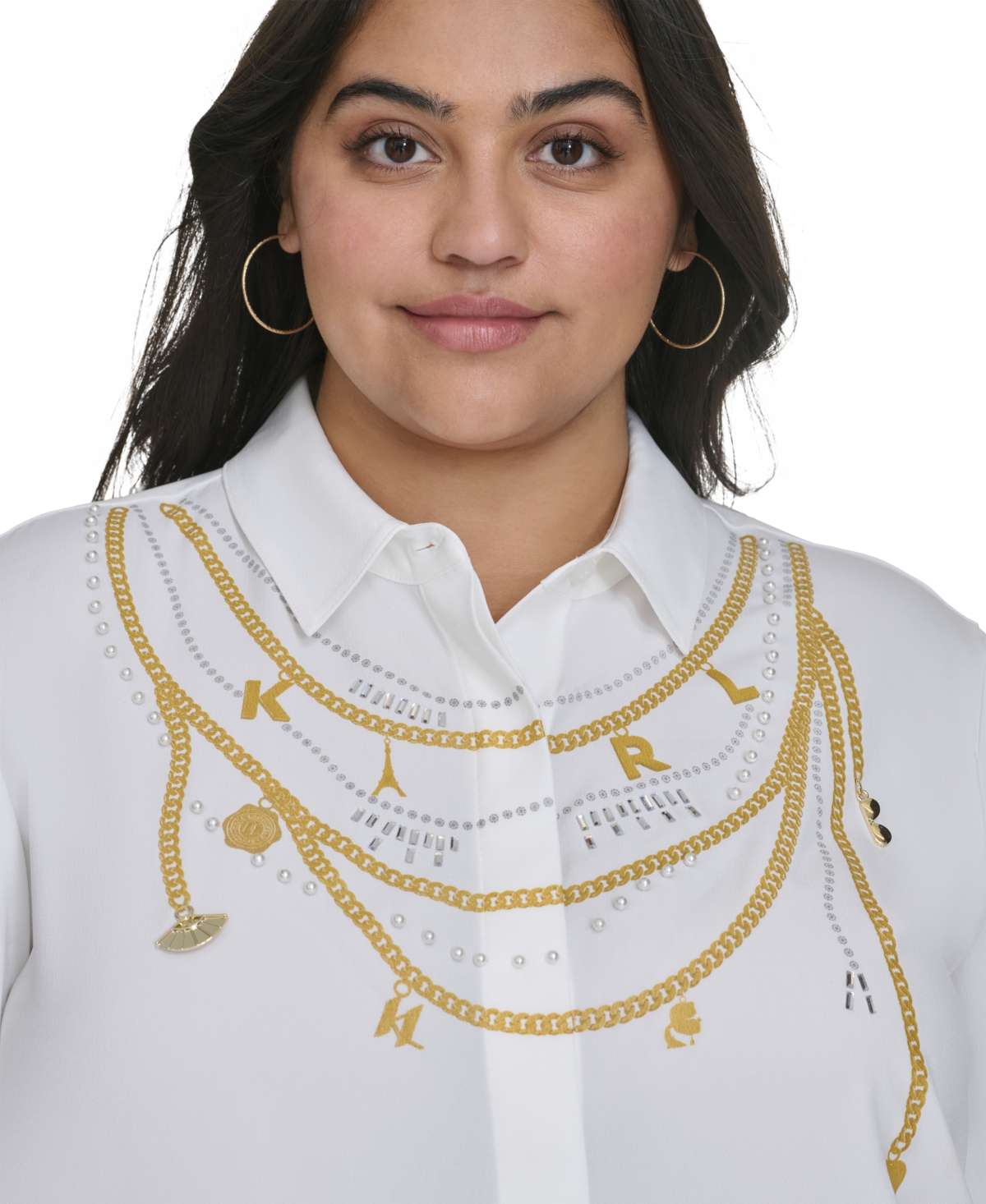 Karl Lagerfeld Paris Plus Size Necklace-Effect Blouse, Created for Macy's