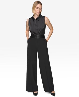 Women's Satin-Waist Wide-Leg Pants
