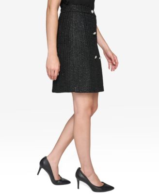 Women's Faux-Wrap Button-Trim Tweed Skirt 