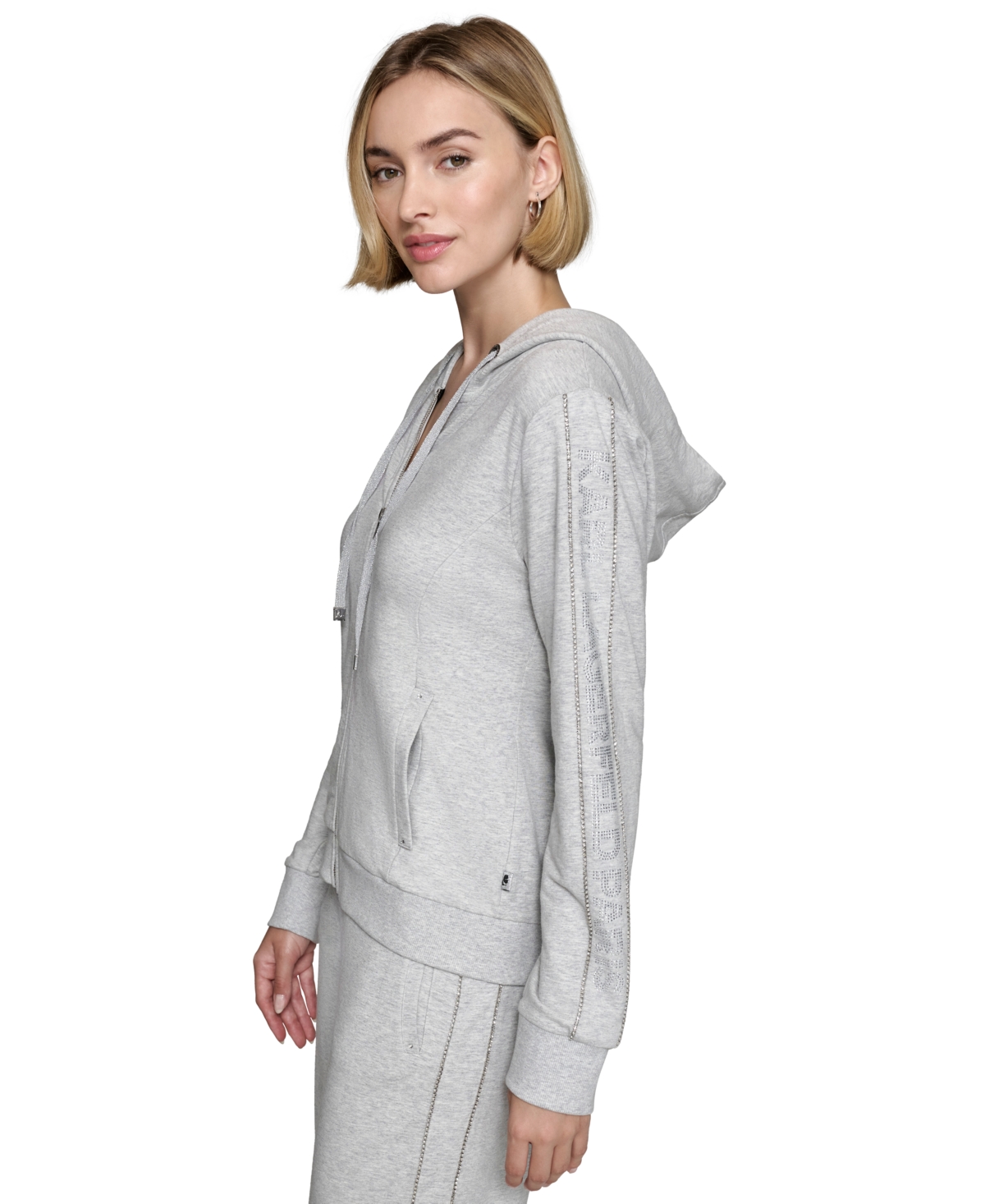 Karl Lagerfeld Paris Women's Embellished Logo Zip Up Hoodie