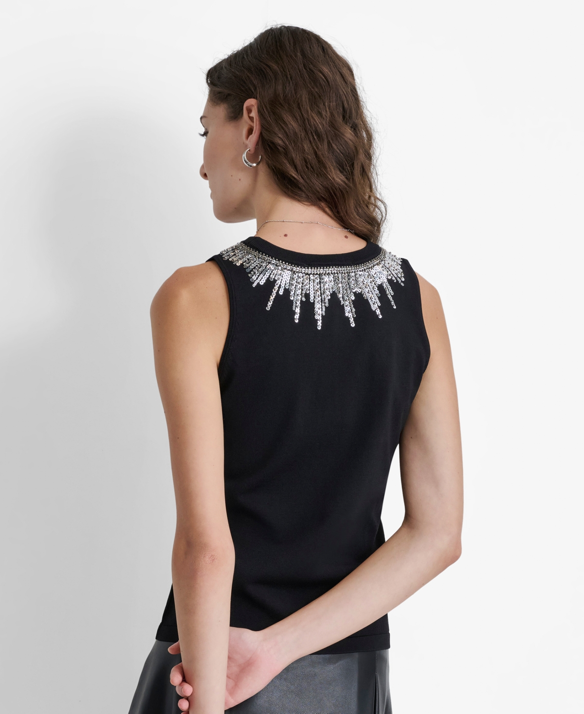 Dkny Women's Embellished-Neck Sleeveless Sweater -silv