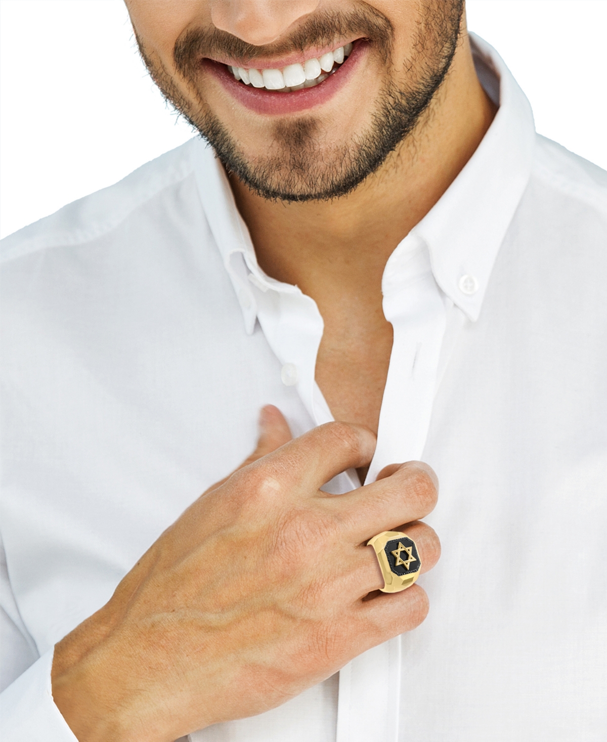 Effy Collection Effy Men's Onyx & Black Spinel (1/5 Ct. T.w.) Star Of David Ring In Sterling Silver & 14k Gold-plate In 14k Yellow