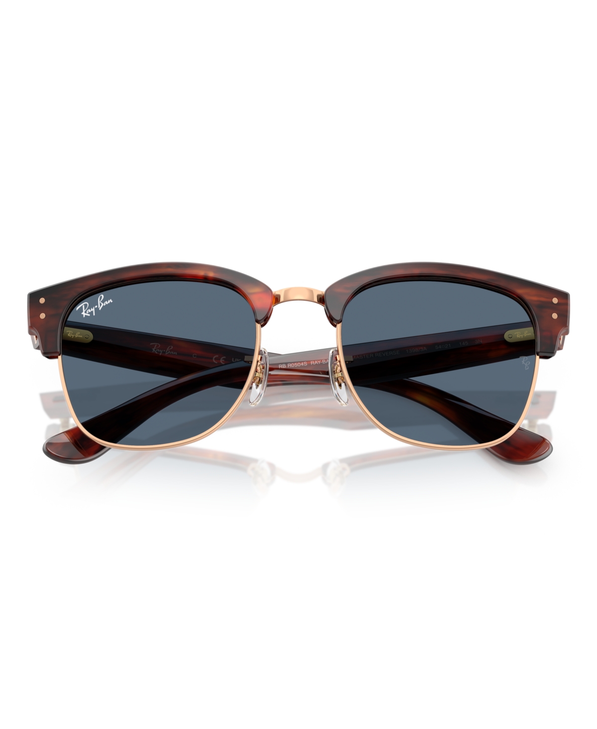 Ray Ban Unisex Clubmaster Reverse Sunglasses, Rbr0504s In Striped Havana On Rose Gold