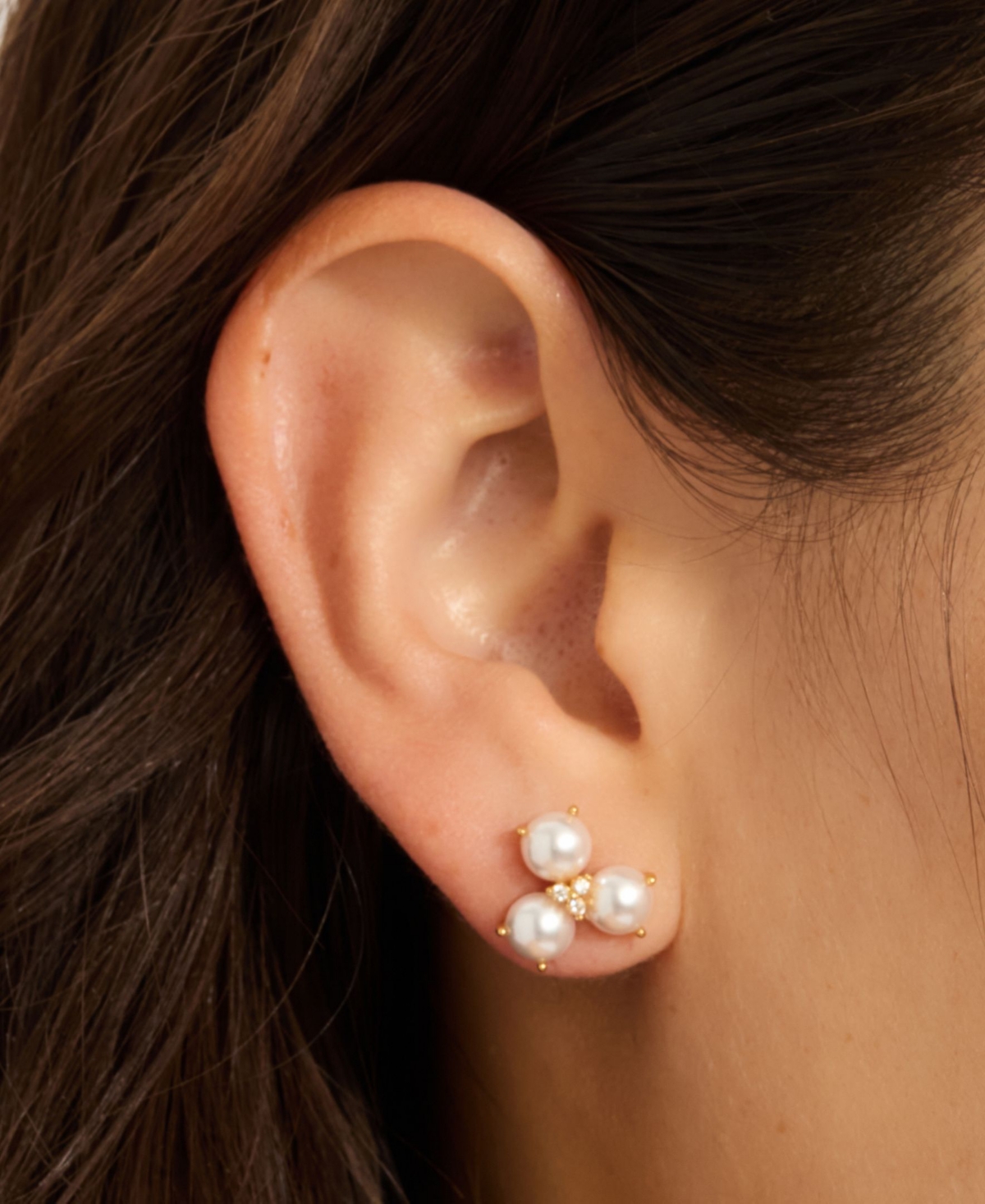 Adornia Gold Freshwater Cultivated Pearl Cubic Zirconia 3-point Flower Earrings In White