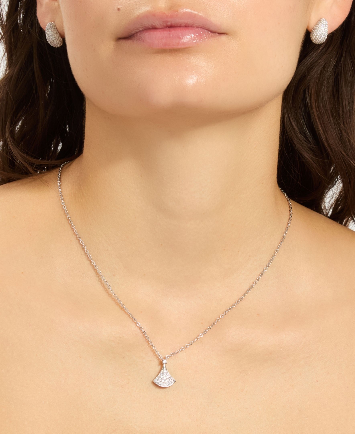 Adornia Silver Adjustable Cubic Zirconia Pave Leaf Pendant Necklace In Silver