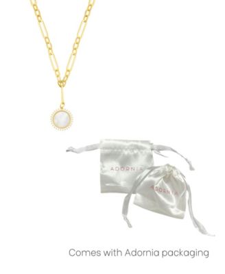 Gold Mother of Pearl Cubic Zirconia Halo Disc Mixed Link Y-Necklace
