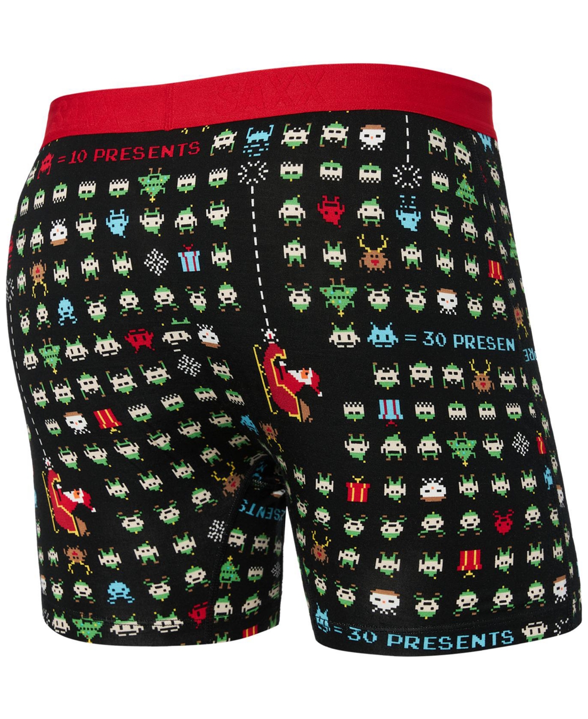 Saxx Men's Ultra Super Soft Relaxed-Fit Moisture-Wicking Holiday Printed Boxer Briefs - Sleigh Invaders-black