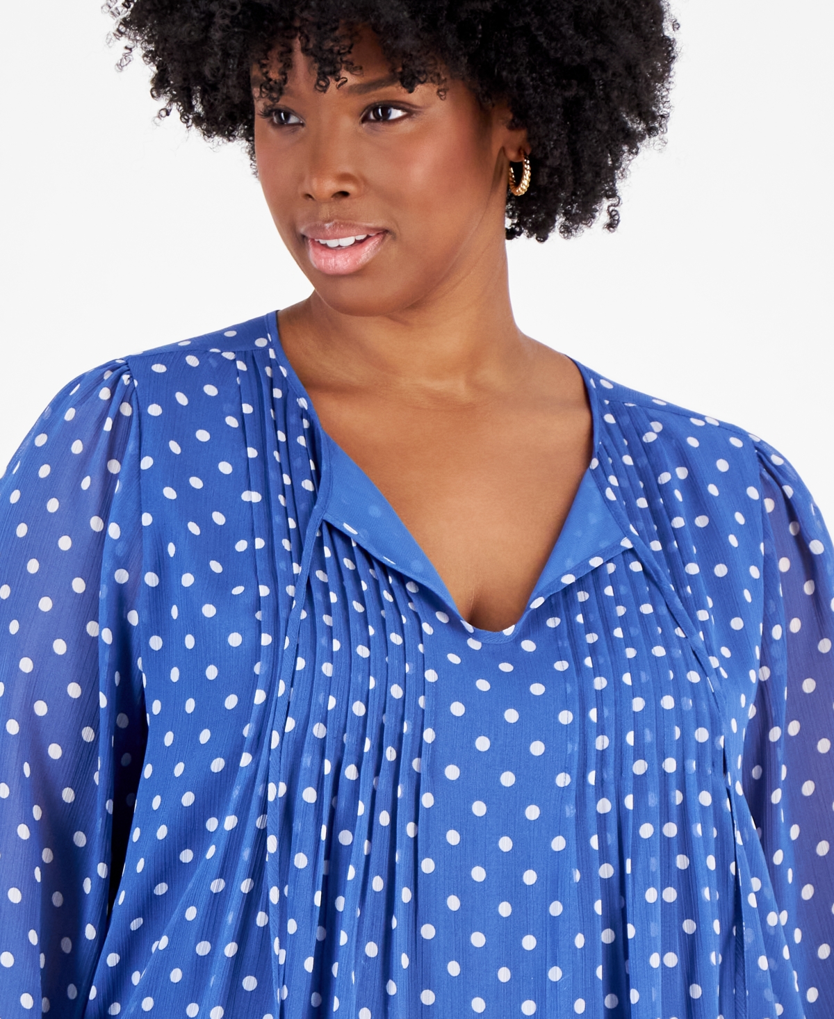 Tommy Hilfiger Plus Size Perfect Dot Pintucked Top In Amsterdam Blue,ivory
