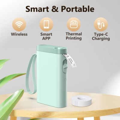 Label Maker Machine with Tape, P21-A Portable Bluetooth Label Printer, Wireless Built-in Cutter Sticker Maker Mini Label Makers with Multiple Templates for Organizing Storage Office Home, Green