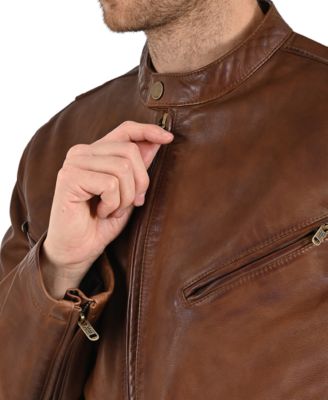 Men's Modern Caf&eacute; Racer Leather Jacket