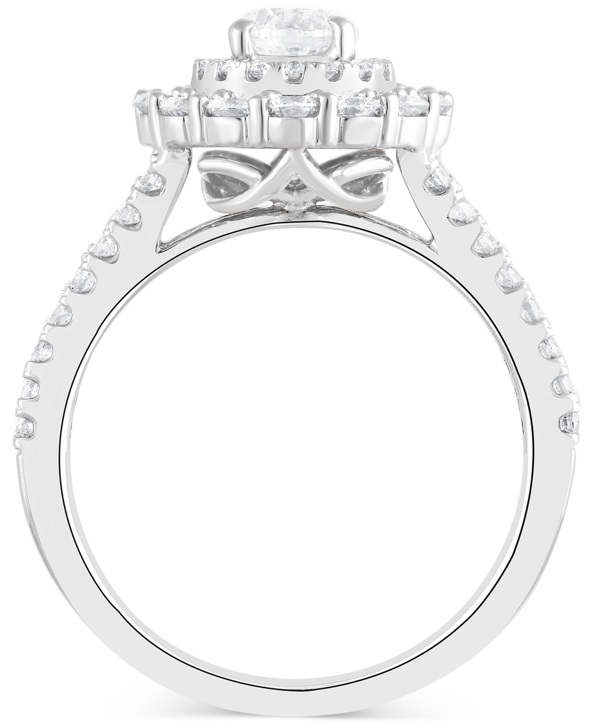 Macy's Diamond Double Halo Split Shank Engagement Ring (1-1/2 Ct. T.w.) In 14k White Gold In White Gold