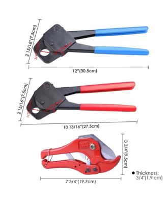 1/2" 3/4" PEX Crimper Set Tube Crimping Tool Kit with Go/no Go Gauge Pipe Cutter