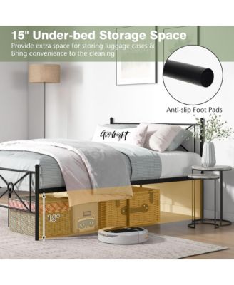 Queen Size Metal Platform Bed Frame w/ Headboard Mattress Foundation Black