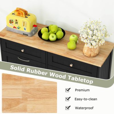 15.5 Gallon Kitchen Tilt Out Trash Cabinet Rubber Wood Tabletop 2 Drawers