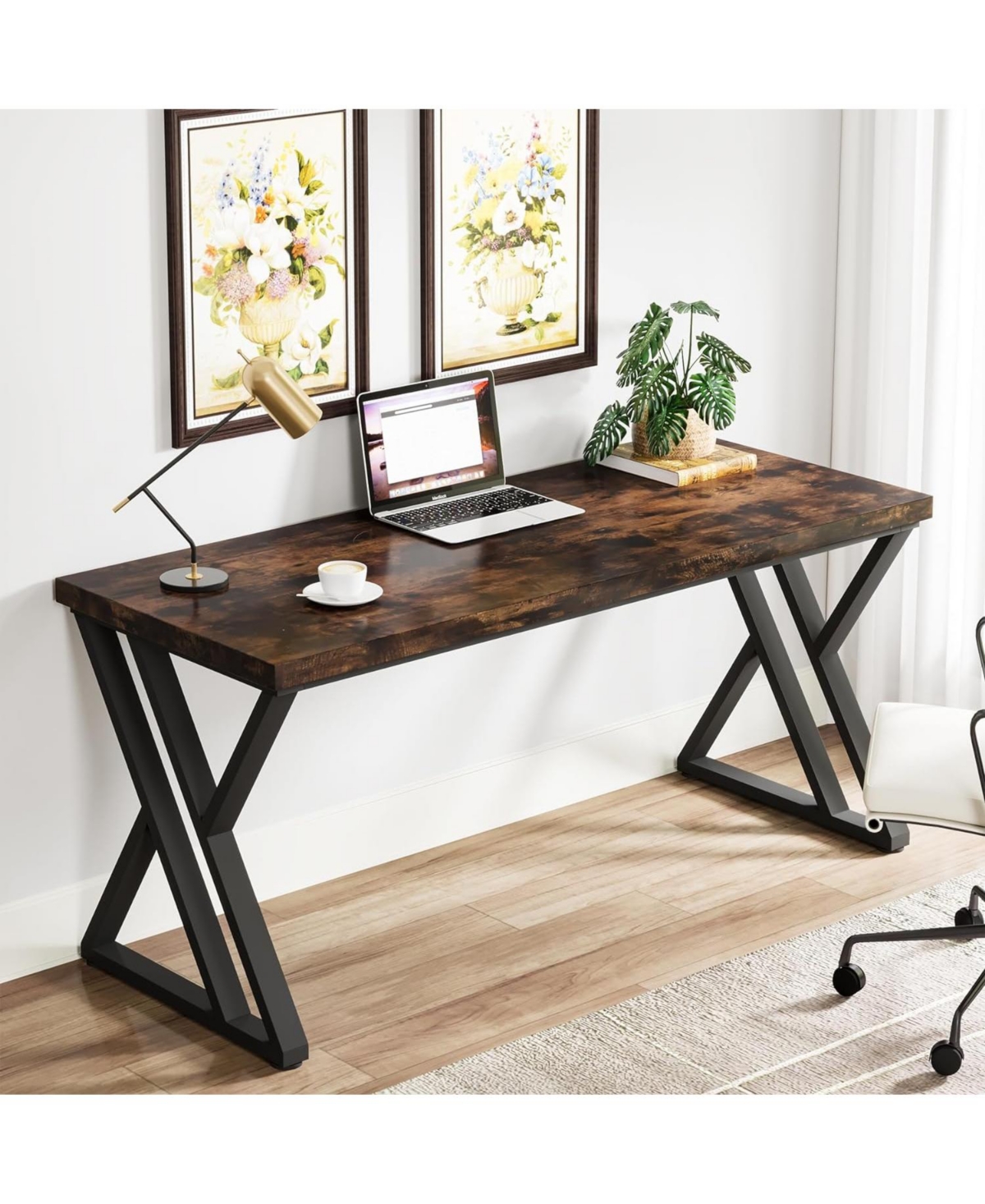 Tribesigns Writing Computer Desk, 55 inch Heavy Duty Study Desk with Z-Shaped Metal Leg, Modern Simple Home Office