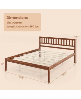 Queen Size Wood Bed Frame with Headboard and Slat Support-Queen Size