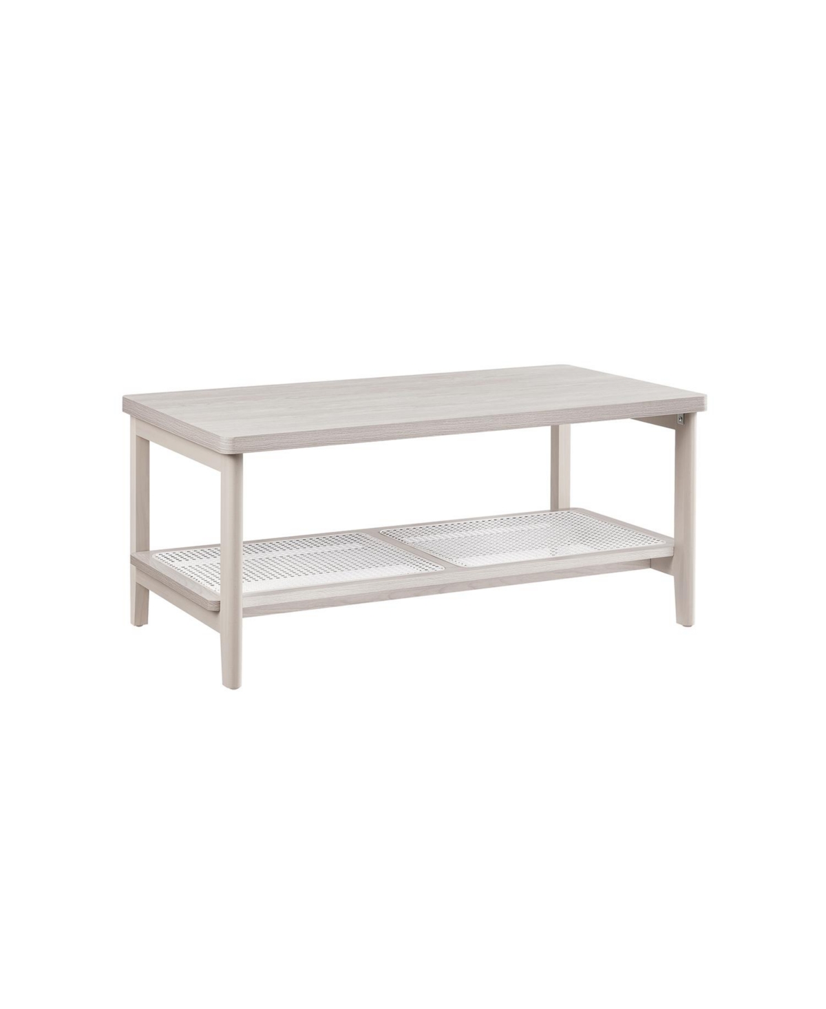 Slickblue 2-Tier Coffee Table for Living Room, with Pvc Rattan Storage Shelf, Rounded Corners