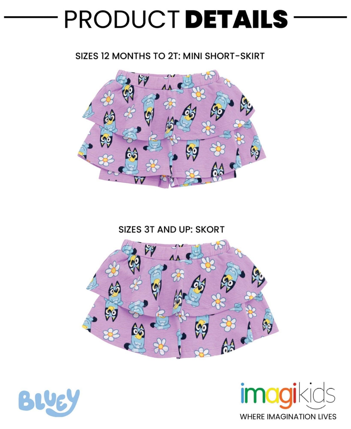 Bluey Girls Floral 2 Pack Skorts to -/ blue