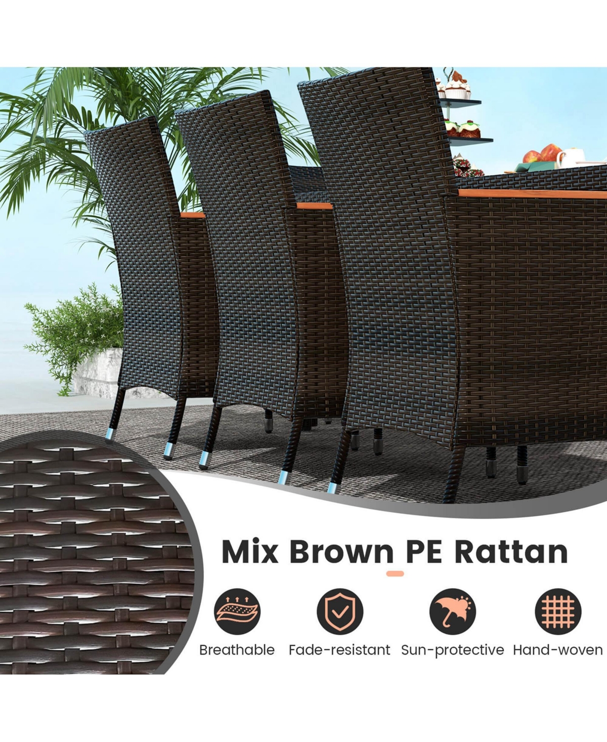 11 Pcs Patio Dining Set with 15ft Double-Sided Umbrella (Base Included)