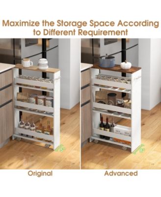 4-Tier Rolling Storage Cart Slim Kitchen Cart on Wheels with Open Shelves and Handle