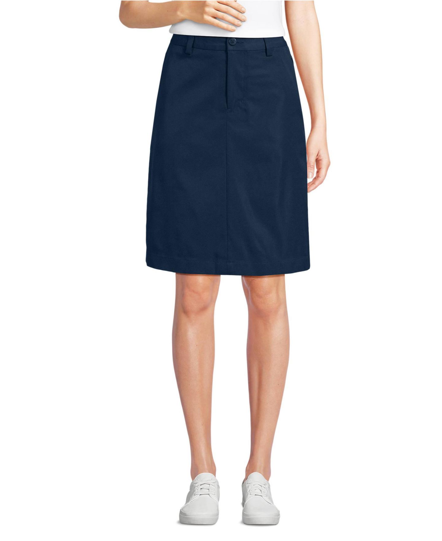 Женские юбки Lands' End Active Performance Chino Skort Top of the Knee, цвет: Тёмно-синий — фото 1