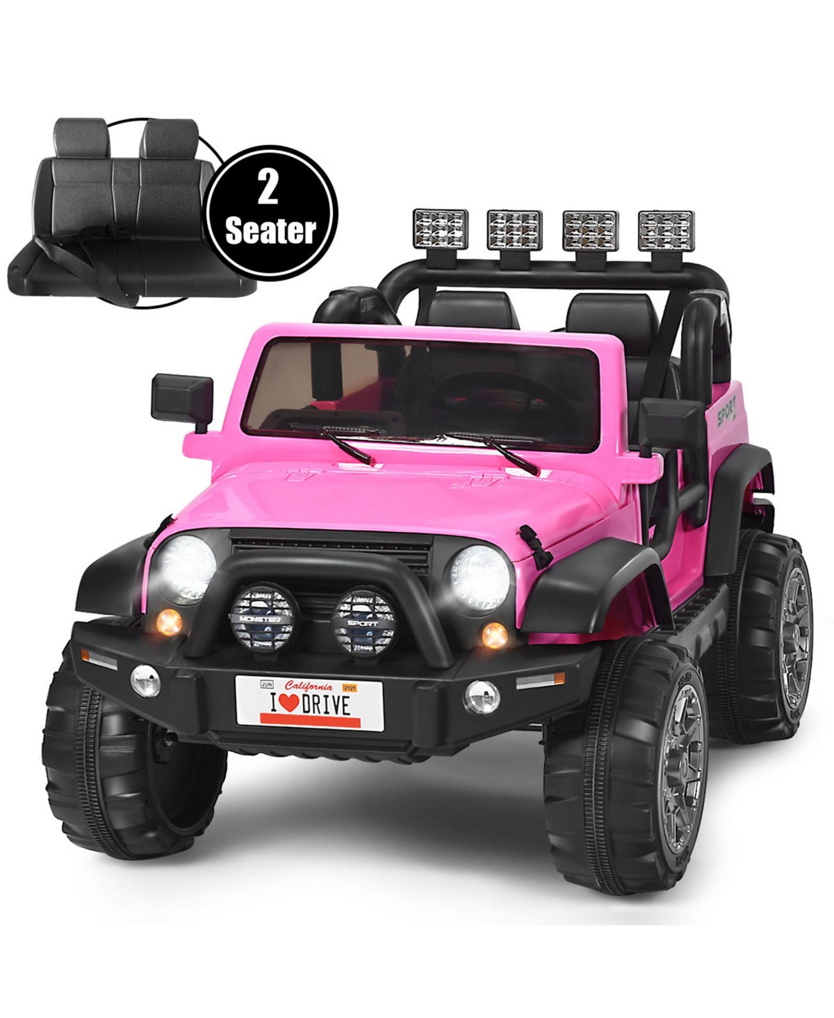 Gymax 12V Electric Kids Ride On Car w/ Remote Control Storage Box Music Pink - Pink+black