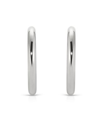 Rhodium Plated Large Thick Classic Hoop Earrings