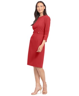 Petite 3/4-Sleeve Tab-Waist Sheath Dress