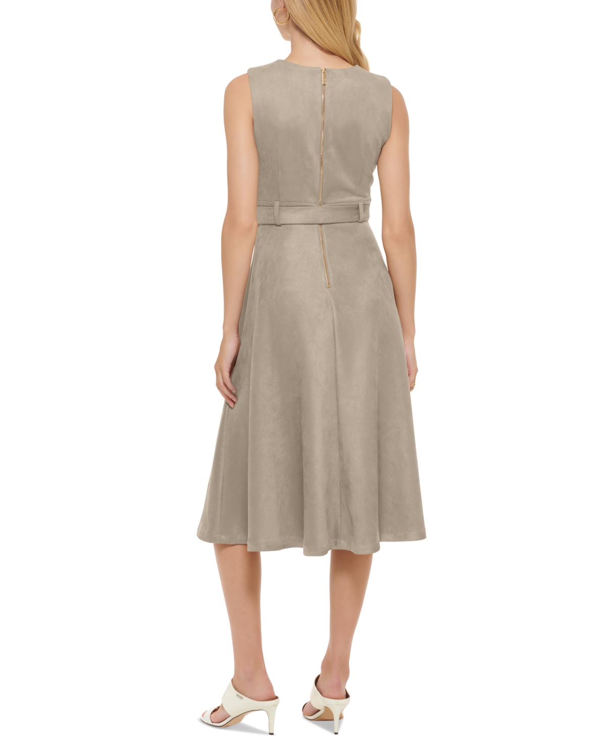 Calvin Klein Women's Faux-Suede Belted Midi Dress