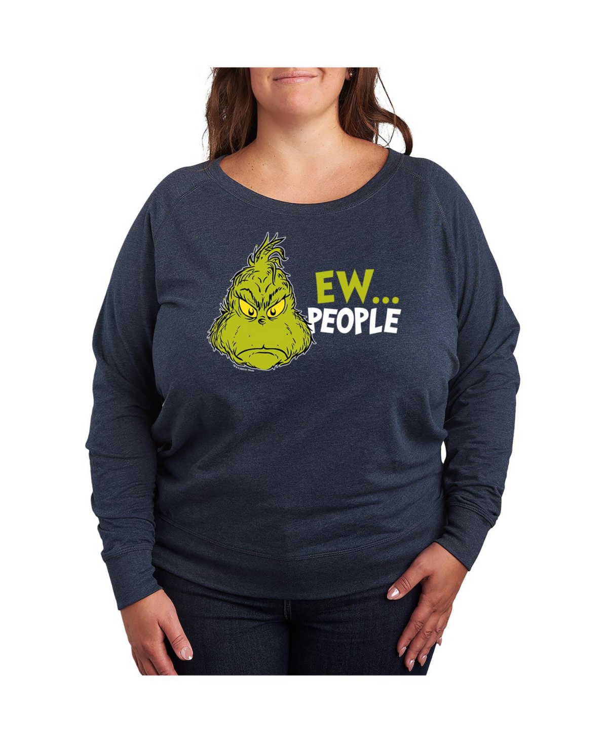 Hybrid Apparel Plus Size Grinch Ew People Graphic Pullover T-shirt In Blue
