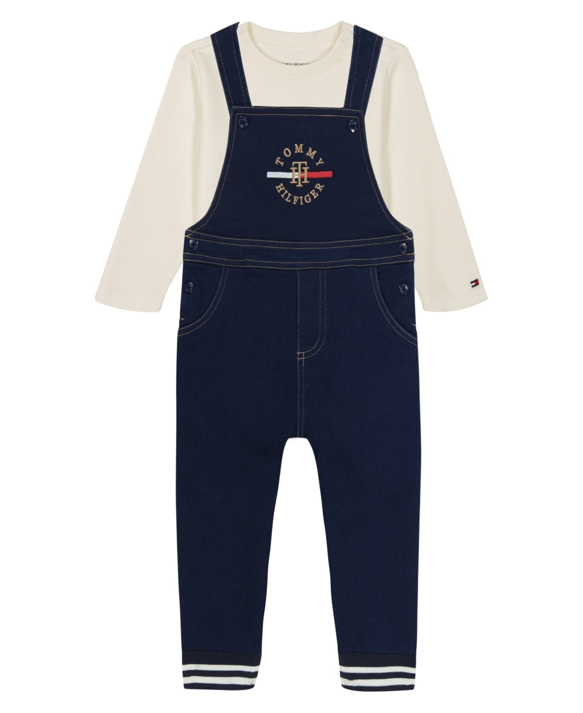 Tommy Hilfiger Baby Boy Denim French Terry Overalls Long Sleeve Thermal Tee
