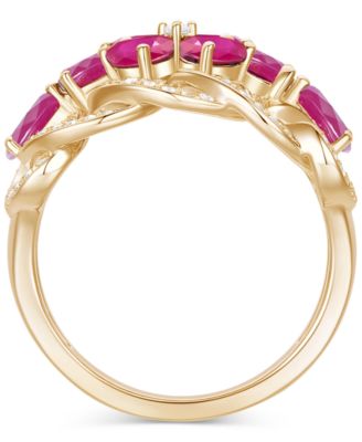 Emerald (2-1/4 ct. t.w.) & Diamond (1/4 ct. t.w.) Flower Openwork Ring in 14k Gold (Also in Ruby & Sapphire)