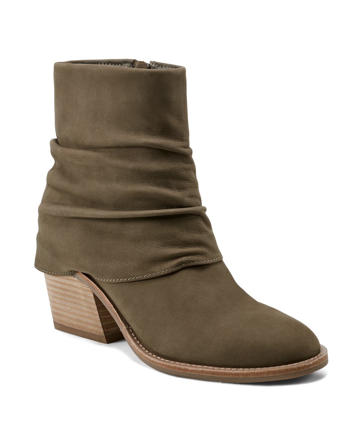 Shop Earth Women's Savvy Ruched Block Heel Boots In Olive Leather
