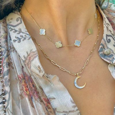 Mother of Pearl Crescent Moon Charm 14K Gold 22 millimeters