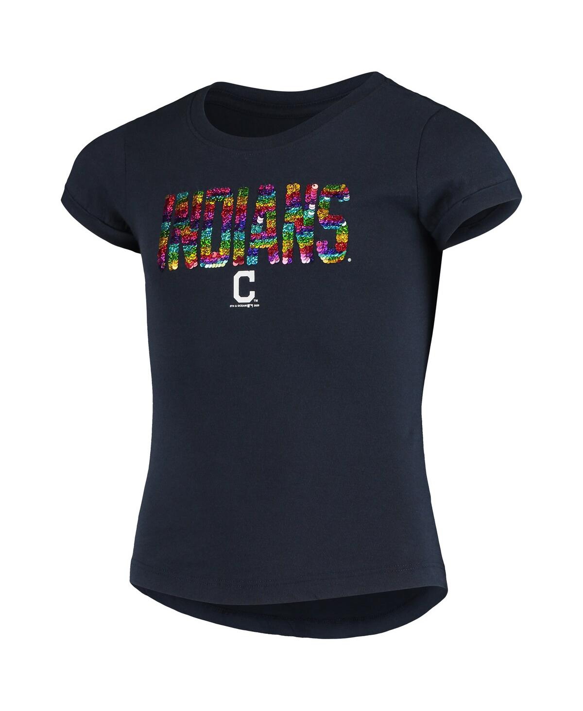NEW ERA BIG GIRLS NAVY CLEVELAND INDIANS FLIP SEQUIN T-SHIRT 
