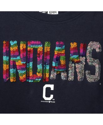 Big Girls Navy Cleveland Indians Flip Sequin T-Shirt
