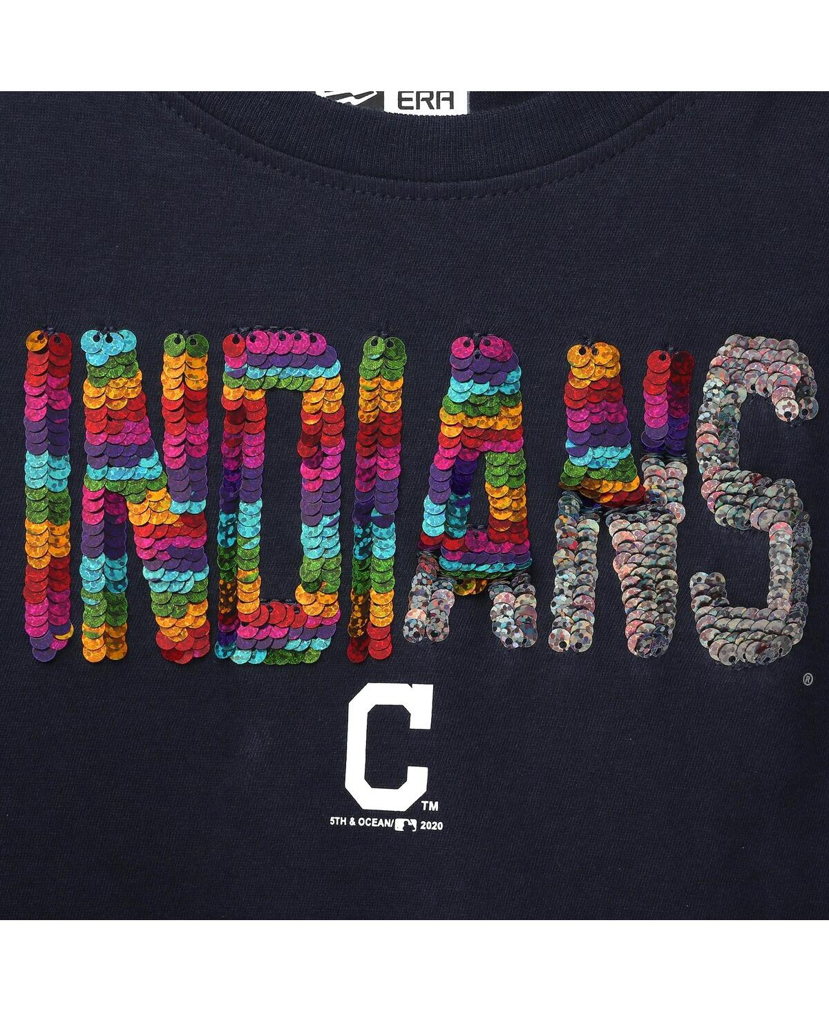 NEW ERA BIG GIRLS NAVY CLEVELAND INDIANS FLIP SEQUIN T-SHIRT 