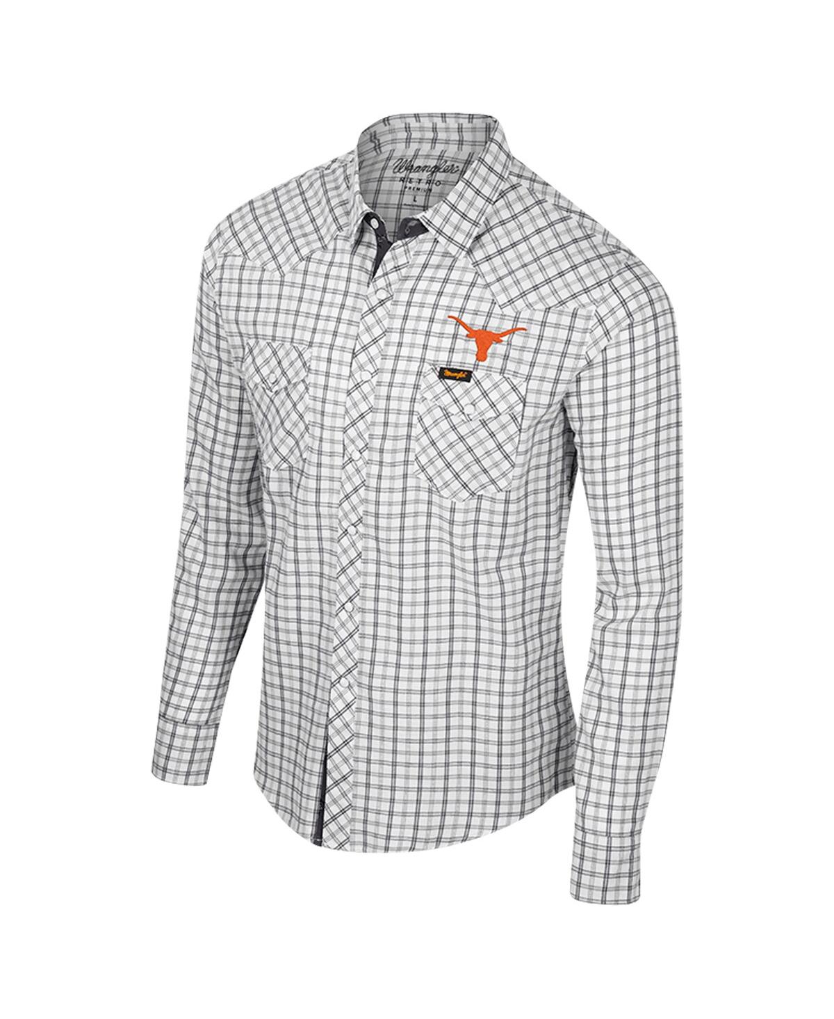 Colosseum x Wrangler Men'sTexas Longhorns Plaid Window Pane Long Sleeve Full-Snap Shirt - White