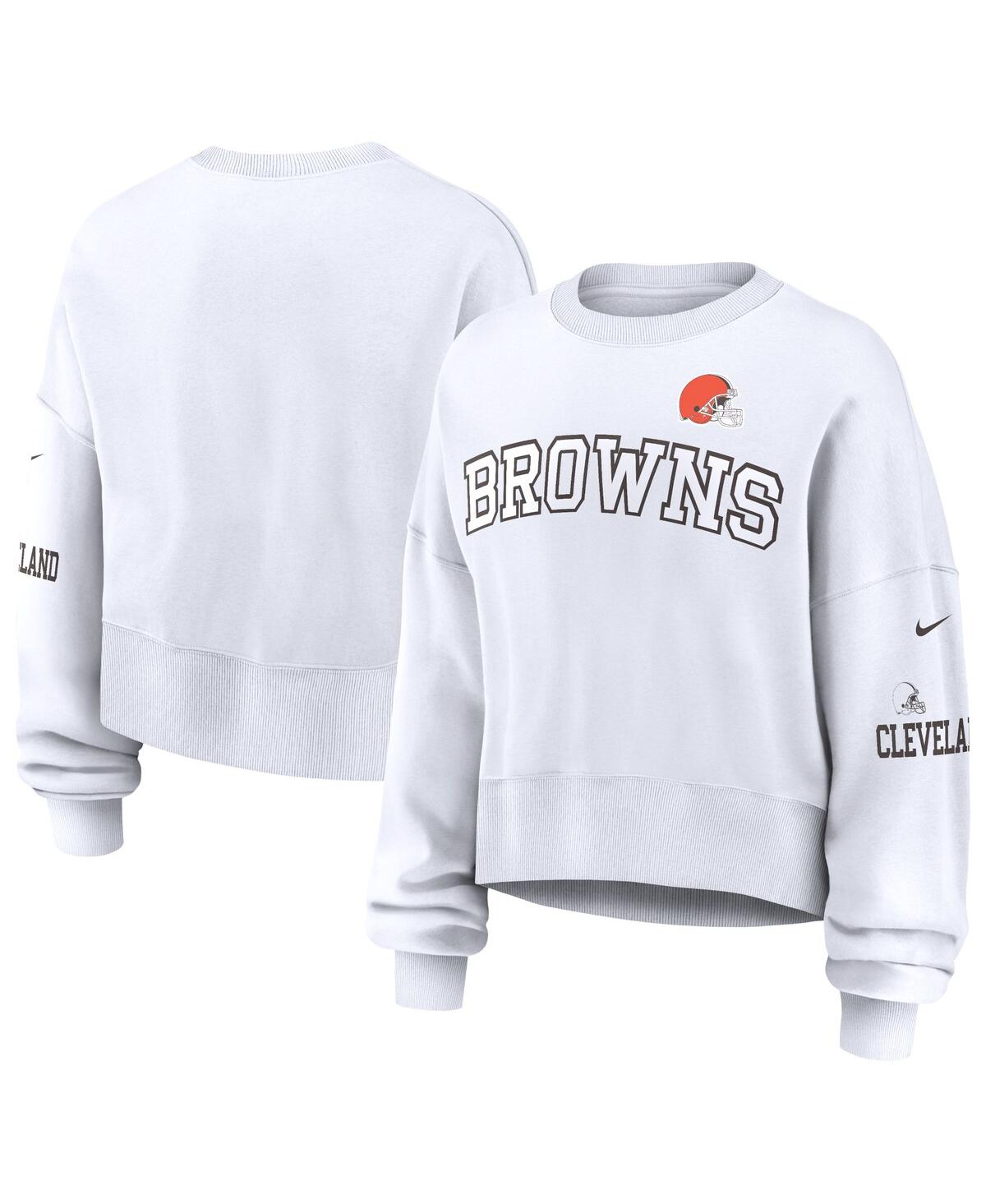 Nike Women's White Cleveland Browns Oversized Long Sleeve Cropped Sweatshirt In White